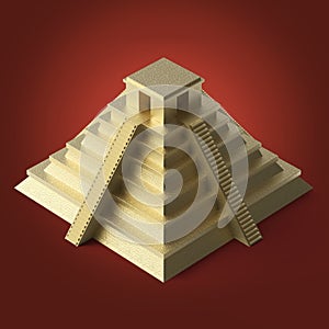 Precious golden metal Mexican Mayan Aztec Pyramid, high quality render isolated.