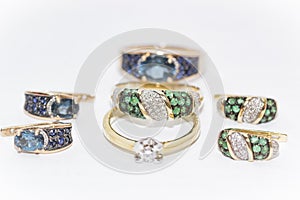 Precious jewelry with sapphires and emeralds