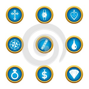 Precious offering icons set, flat style