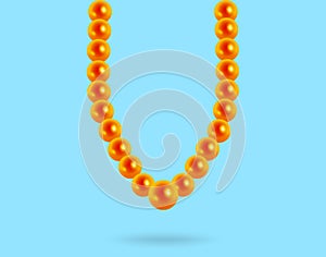 Precious pearl necklace on a blue background, reflection