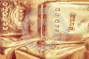 Precious shiny gold bars. Background for finance banking concept. Trade precious metals. Bullions.