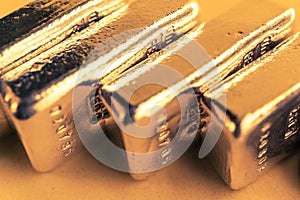 Precious shiny gold bars. Background for finance banking concept. Trade precious metals. Bullions.