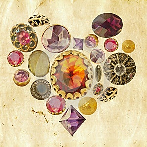 Precious stones heart on grunge background