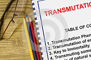 Precipitation transmutation concept with table of contents photo