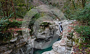 Precipitous banks of the Khosta river photo