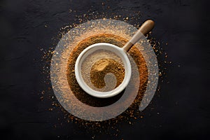 A precise arrangement of black pepper powder in foodgraphy photography