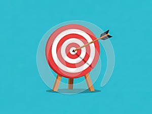 Precise arrow strike on target isolated on white background