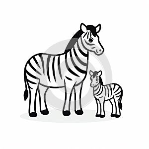 Precise Draftsmanship: Vector Zebra And Baby Icon
