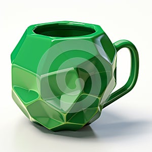 Precise Hyperrealism: Green 3d Mug With Geometric Shapes