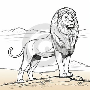 Precise And Lifelike Black And White Lion Illustration Coloring Page