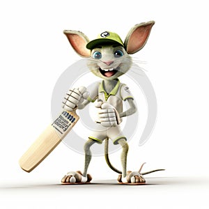 Precise And Lifelike Cartoon Mouse With Cricket Bat