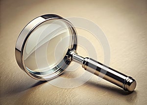 Precise Research with a Chrome Magnifying Glass A HighQuality Tool for Detailed Examination on a Textured OffWhite photo