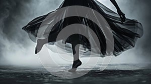 The precise and swift flicking of a black ballet skirt as the dancer performs quick and intricate footwork photo