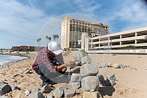 Precise techniques of the rock sculpture artist