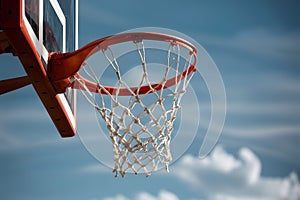 Precision accomplishment as ball passes through basketball hoop