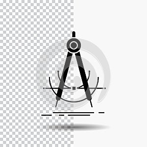 Precision, accure, geometry, compass, measurement Glyph Icon on Transparent Background. Black Icon