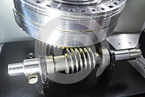 Precision automotive gear box close-up.Gear box for increase and reduce speed. precision gear box assembly with servo motor,