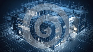 Precision blueprint plan of a technologically advanced modern residential building design photo