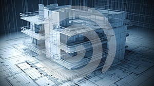 Precision blueprint plan of a technologically advanced modern residential building design photo