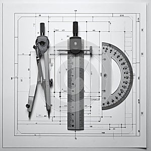 Precision Drafting Tools on an Engineering Blueprint