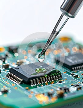 Precision Electronics Manufacturing - Applying Liquid to a Microchip