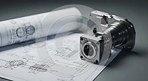 Precision Engineering: Mechanical Part on Technical Blueprints