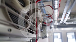 With precision and expertise the team installs and connects the various components of the air conditioning system photo