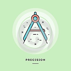 Precision, flat design thin line banner. Vector illustration.