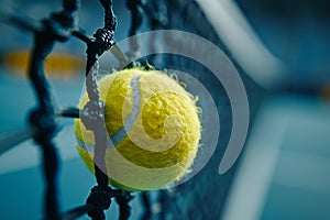 Precision freeze frame tennis ball impacting net, evoking summer olympic games sports excitement photo