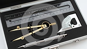 Precision Geometry and Drafting Tools Kit Compass, Ruler, Protractor, Mechanical Pencil for Engineering Architecture