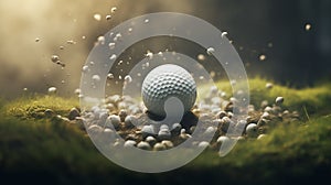 Precision Golf Ball Shot in Ultra HD Style Amidst Dusty Piles - Sports Photography.