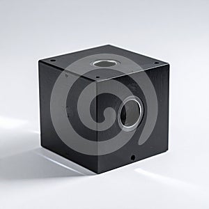 Precision Machined Black Metal Block on White