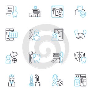 Precision medicine linear icons set. Personalized, Genetics, Targeted, Genomics, Therapeutics, Biomarkers, Diagnosis