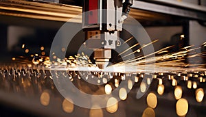 Precision Metal Cutting Machine Sparks Production Process. Generative AI