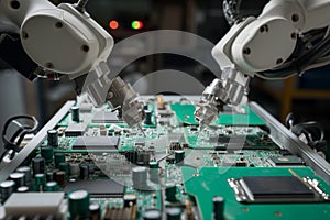 precision robotic arms assembling circuit boards