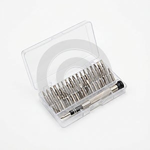 Precision Screwdriver Bit Set in Clear Plastic Case