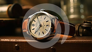 Precisionist Art Inspired Large Brown Watch With Brown Leather Strap
