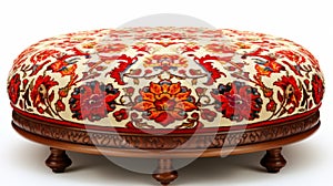 Precisionist Art Inspired Red Floral Woven Ottoman