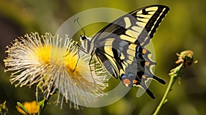 Precisionist-inspired Yellow And Black Butterfly On Dandelion