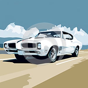 Precisionist Style Illustration Of Pontiac Gto With Cloudy White Stripes