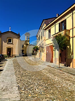 Predappio town in the province of ForlÃ¬ - Cesena, Emilia Romagna region, Italy. History, time and touristic attraction