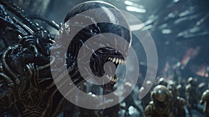 Predator Alien In Vray Tracing: A Dark Navy And White 8k Resolution Masterpiece