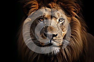 Predator cat wild dark nature zoo carnivore face lion big animal africa male majestic portrait