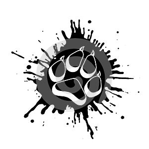 Predator paw print among splashes of paint