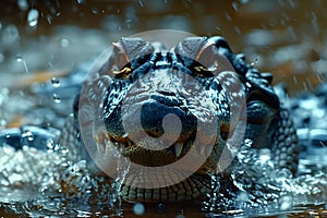 Predator\'s Gaze: Alligator Emergence. Concept Wildlife Photography, Animal Behavior, Nature Shots,