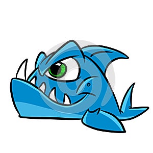 Predatory dangerous fish teeth character piranha cartoon illustration