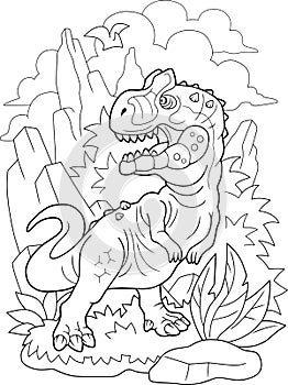 Predatory dinosaur allosaurus, coloring book, funny illustration