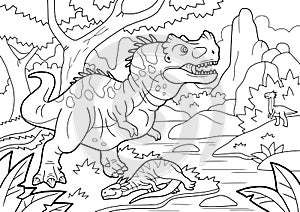 Predatory dinosaur ceratosaurus, went hunting, coloring book