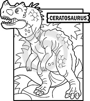 Predatory dinosaur ceratosaurus, went hunting, coloring book