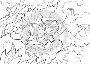 Predatory dinosaur dimetrodon, coloring book, funny illustration